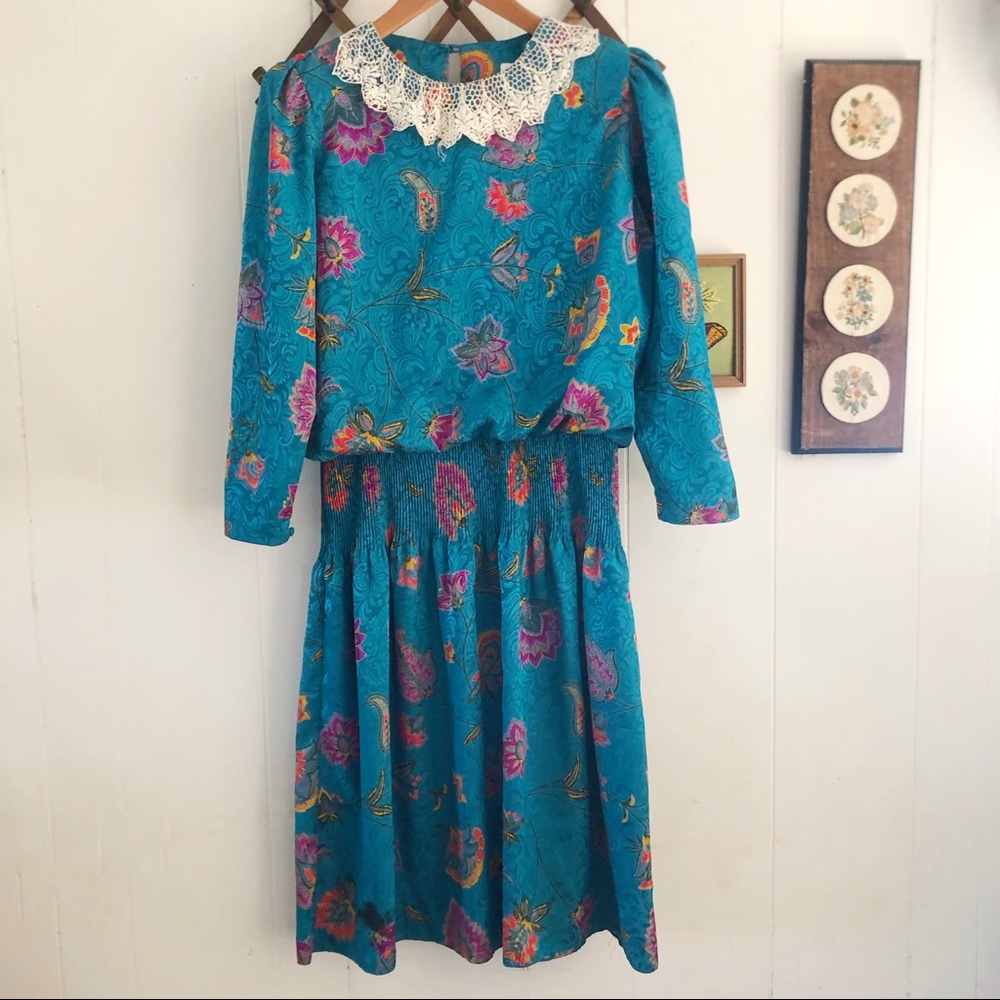 Lord & Taylor • Vintage Paisley Drop Waist Dress